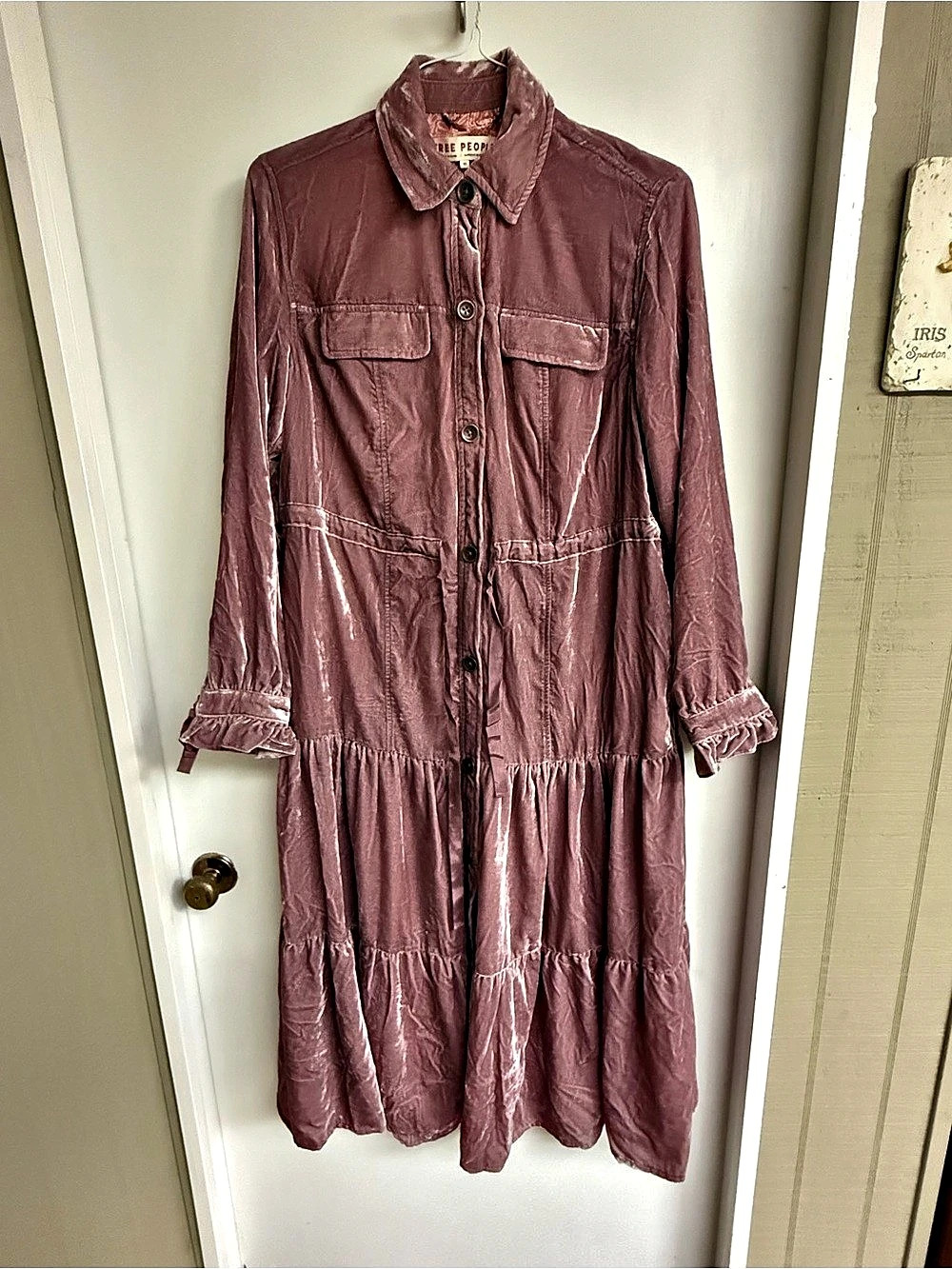 Free People Velvet Midi Shirt Dress Pink XS